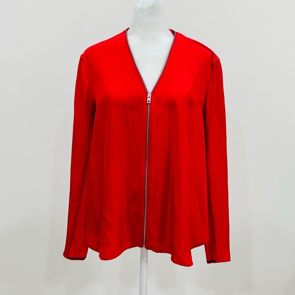 Rag & Bone Vanessa V neck zip front Sz S/P long sleeve blouse Red